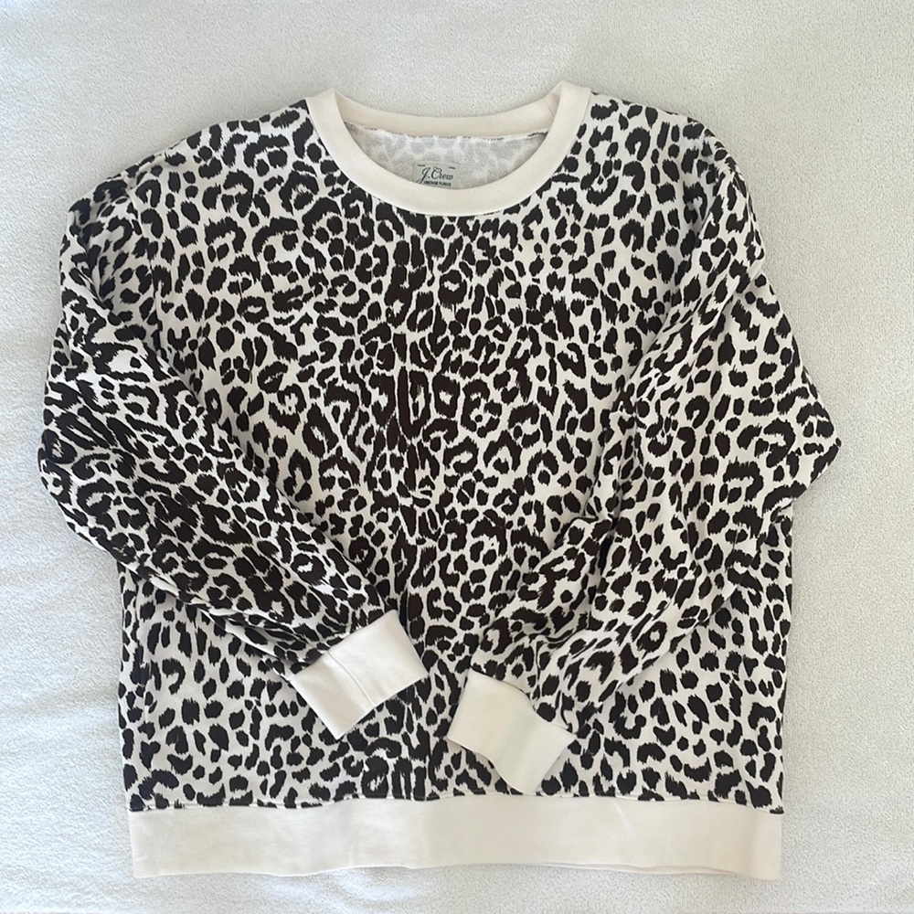 J Crew leopard fleece sweatshirt